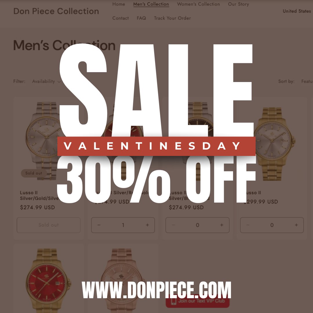 In celebration of Valentine’s Day,
enjoy 30% off Don Piece timepieces.
Discount automatically applied at checkout.

DonPiece.com