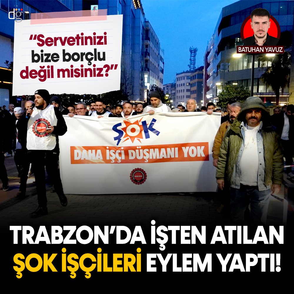 ♦️ Trabzon’da ŞOK marketler deposunda işten çıkarılan 30 işçi; çalışma koşulları ve ücret talepleri için çağrıda bulundu.

Meydan Parkı'nda basın açıklaması yapan işçiler, "Servetinizi bize borçlu değil misiniz?" dedi.

📰 HABER | Batuhan Yavuz (<a href="/batuhan_yaziyor/">Batuhan Yavuz</a>)