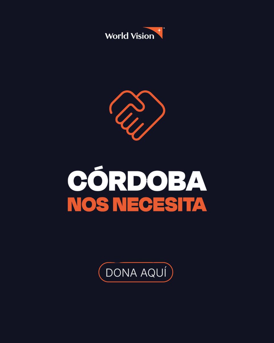 WorldVisionCO's tweet image. #CórdobaNosNecesita
Tu apoyo hoy es clave. Con tu donación seguimos llevando alimentos, protección y esperanza a niñas y niños de Córdoba. En la emergencia, tú eres la esperanza 🧡 Dona y sé un Socio con Causa worldvision.co/emergencia-cor…