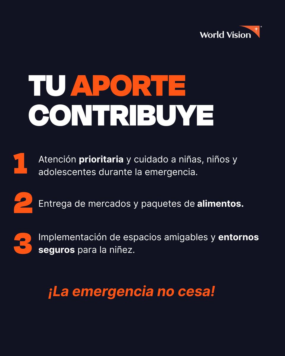 WorldVisionCO's tweet image. #CórdobaNosNecesita
Tu apoyo hoy es clave. Con tu donación seguimos llevando alimentos, protección y esperanza a niñas y niños de Córdoba. En la emergencia, tú eres la esperanza 🧡 Dona y sé un Socio con Causa worldvision.co/emergencia-cor…