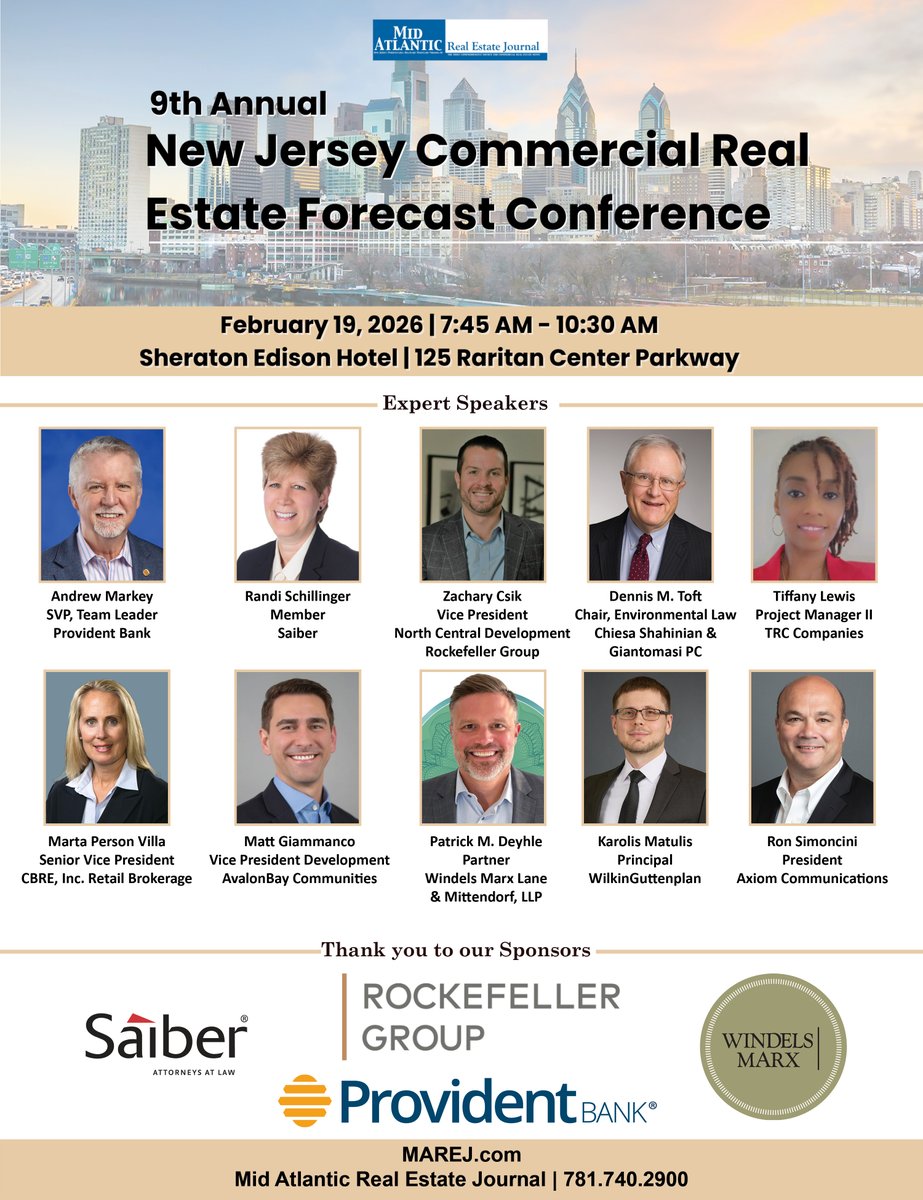 MAREJournal's tweet image. 🚨 New speakers added!
Ron Simoncini (@Axiomaddict @AxiomComm) &amp;amp; Tiffany Lewis (TRC Companies) join NJ CRE leaders Feb 19 at #MAREJ NJ CRE Forecast Conference.
REGISTER TODAY:
🔗 marej.regfox.com/9th-annual-nj-…

#NJCRE #CRE #Forecast2026