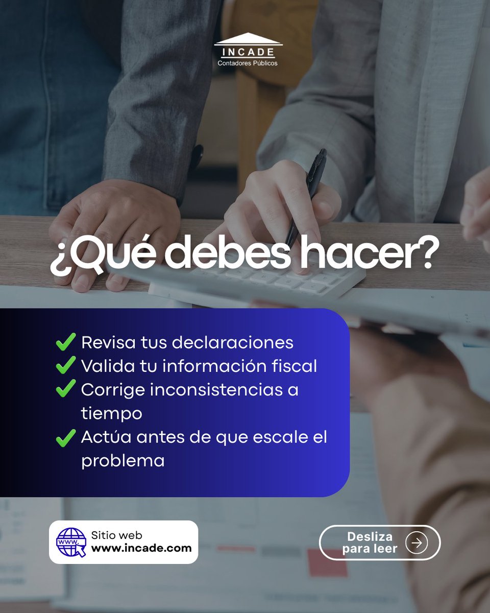incadesc's tweet photo. ¿Te llegó un aviso fiscal o dudas de la validez de algunas facturas?
No esperes a que el problema crezca.

En INCADE te ayudamos a revisar tu situación fiscal y corregir a tiempo cualquier inconsistencia.

🔗 Lee el boletín completo aquí:
https://t.co/a3dARW7e2H https://t.co/kJtKav0IgD
