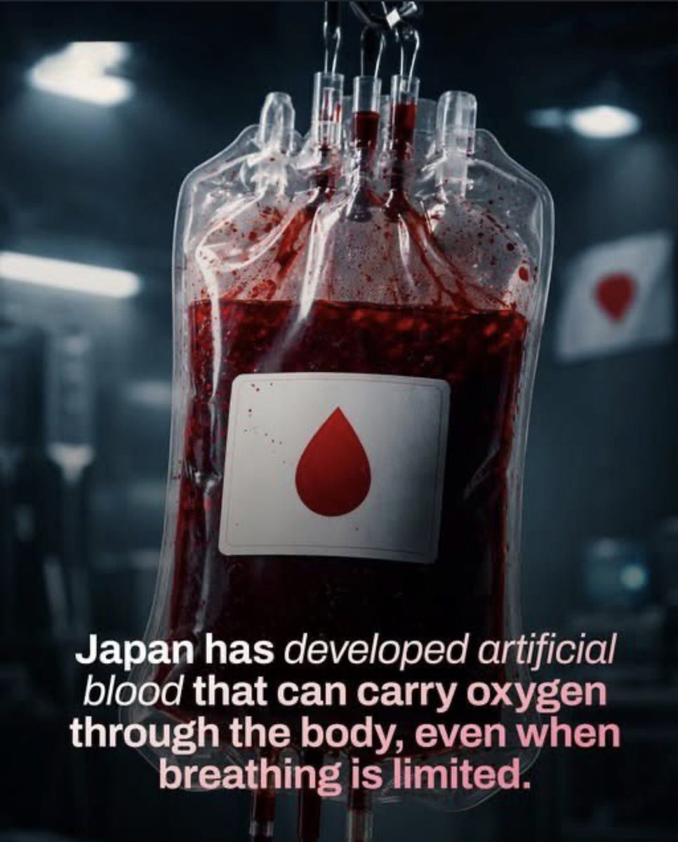 🚨JAPAN HAS DEVELOPED ARTIFICIAL BLOOD THAT CAN CARRY OXYGEN THROUGH THE BODY EVEN WHEN BREATHING IS LIMITED 

Japan Develops Universal Artificial Blood — This Changes Everything

In a major leap for global healthcare, scientists in Japan have developed a universal artificial
