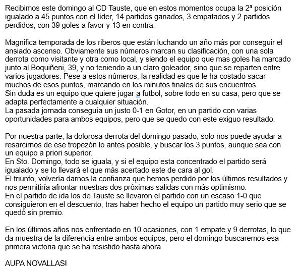 📊PREVIA
🏆1ª Regional G3
⚽️Jornada 20
🆚CD NOVALLAS - CD TAUSTE
🥇13º 🆚 2º
📅Domingo 15-2-2026
🕙16:15 Horas
🏟 Sto. Domingo
📌Novallas
🔵🔵⚪️#aupanovallas⚪️🔵🔵