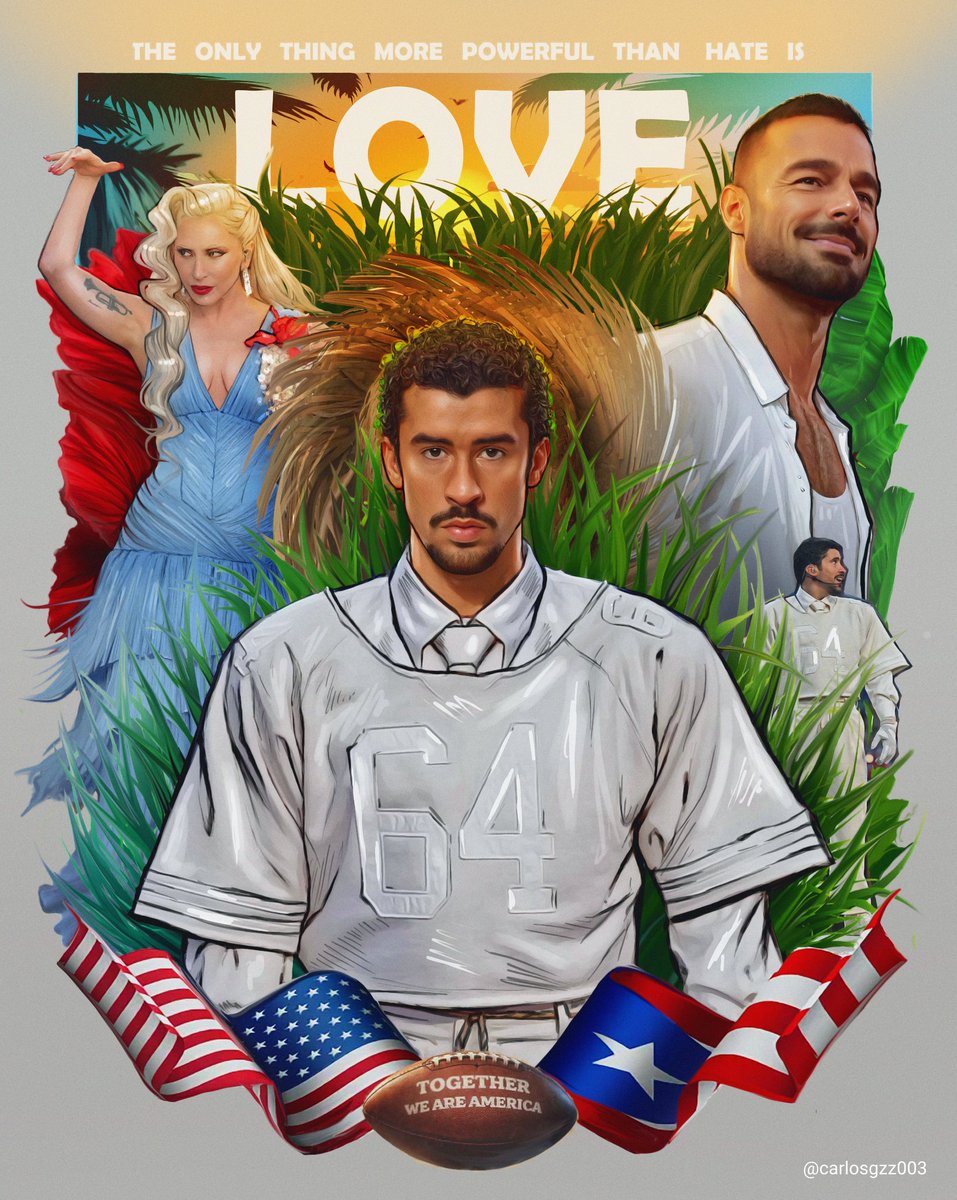 Together we are America!.
.
Here is My Poster inspired in 
BAD BUNNY SuperBowl Half-time Show 🙌🏻
.
.
 😍🐸❤️🥺🎆
#badbunny #ladygaga #rickymartin 
.