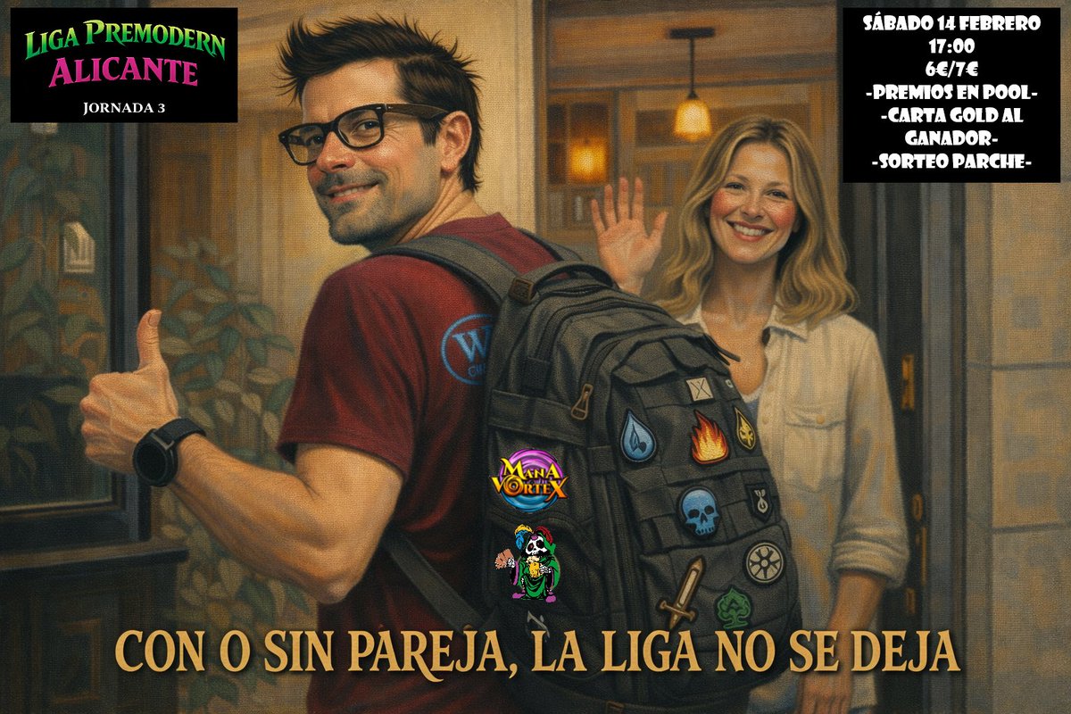 Este sábado, volvemos!! 🍺🤪🤙
14 Feb
17:00
Mana Vortex
6€/7€ con bebida + 1€ al presi para gastos de liga.
Premios en pool
Carta gold al ganador
Sorteo Parche