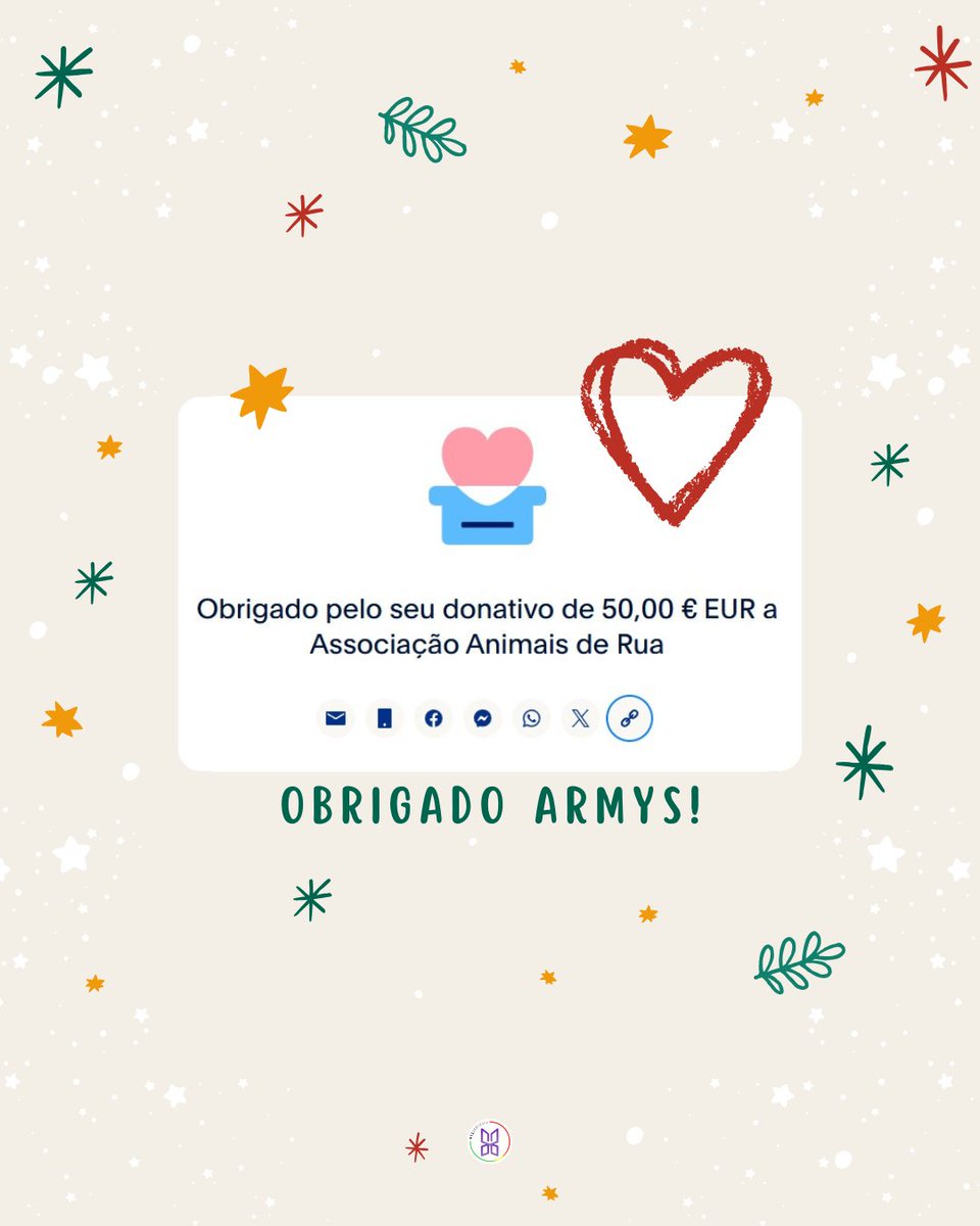 btsportugal's tweet image. ARMY 💜

Queremos partilhar convosco o donativo de 50€ à Associação Animais de Rua, angariado através dos vossos contributos e das vendas do ARMY EM FESTA - Edição Natal.

~ Equipa BTS Portugal
