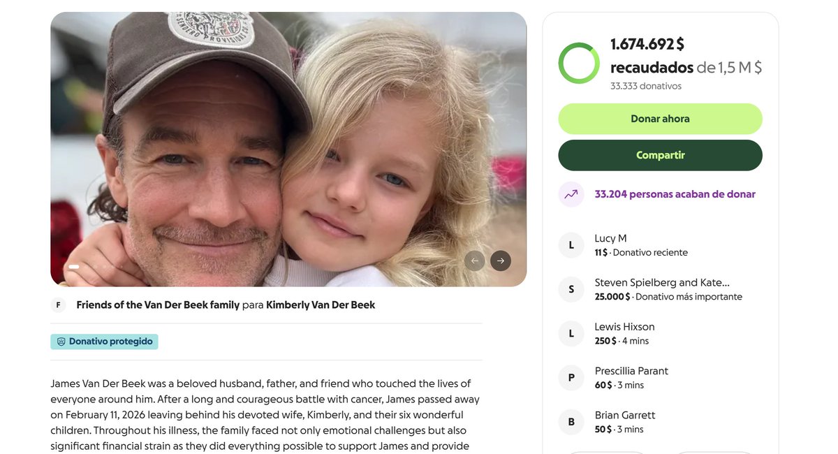 Steven Spielberg and Kate Capshaw just donated to the GoFundMe campaign for James Van Der Beek. This is so poignant, so meta... so Dawson's ultimate wish... I'm beyond words...