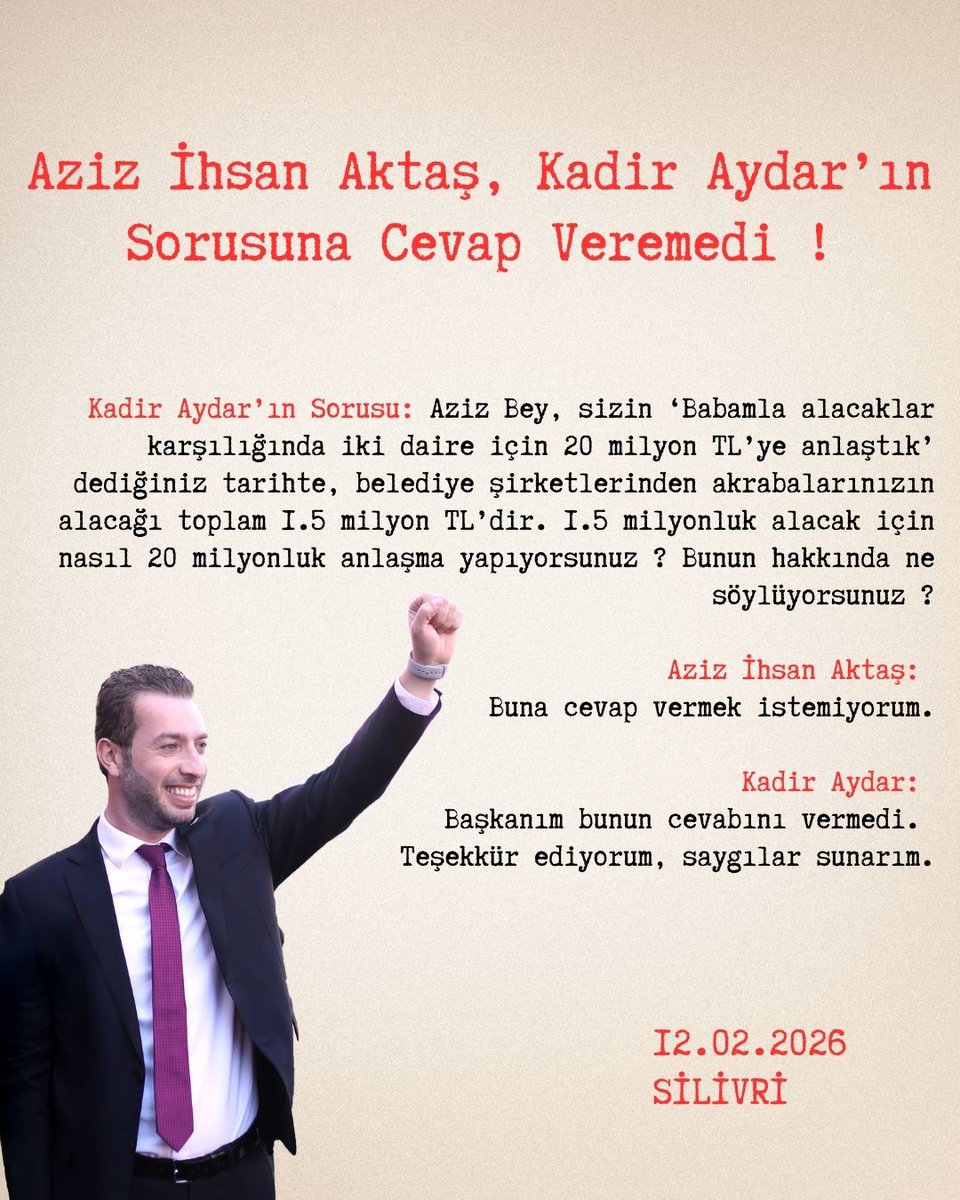 RudiiTnc's tweet photo. Şeffaflık soruyla başlar,
hesap verebilirlik cevapla olur.

Halk adına sorulan soruya
“cevap vermek istemiyorum” demek,
aslında her şeyi anlatır.

Not ettik. Unutmayacağız!
@kadiraydarr01 ✌🏽 https://t.co/N4SEKJQWLa