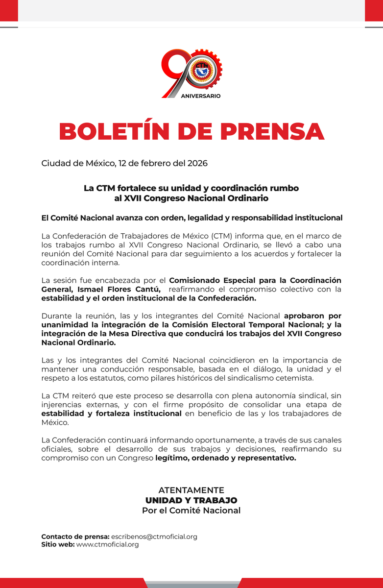 La <a href="/CTM_MX/">CTM Nacional</a> comunica: