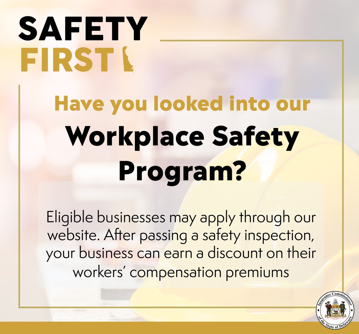 If you are a Delaware business owner and interested in enrolling, contact the Department’s Workplace Safety team at (302) 674-7377 or check out our website at:

insurance.delaware.gov/services/workp…