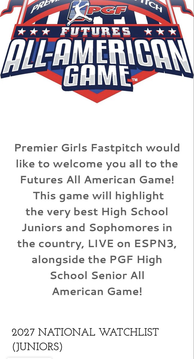 Thank you so much <a href="/PGFnetwork/">PGF</a> for this amazing opportunity!! Can’t wait to give it my all to achieve this goal!! <a href="/LineDsoftball/">Line Drive Media</a> <a href="/DiamondAddicts/">Diamond Addicts</a> <a href="/EFP_Solutions/">Elevated Fastpitch Solutions</a>
