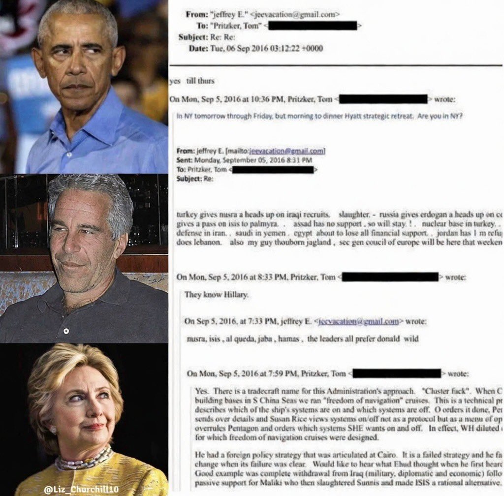 The Epstein Files conclude that Barack Hussein Obama and Hillary Clinton were Treasonous Liars. 

“They know Hillary…”

“He had a foreign policy strategy that was articulated at Cairo. It is a failed strategy and he failed to change when its failure was clear…”