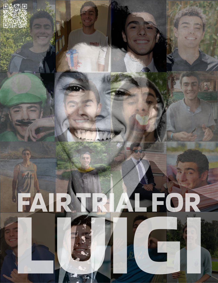 Luigi pleaded NOT GUILTY and has the RIGHT to a FAIR TRIAL. 🗣️🔊

His legal fund: givesendgo.com/luigi-defense-…

Poster with and without the QR code: dropbox.com/scl/fo/0tb4qt4…
