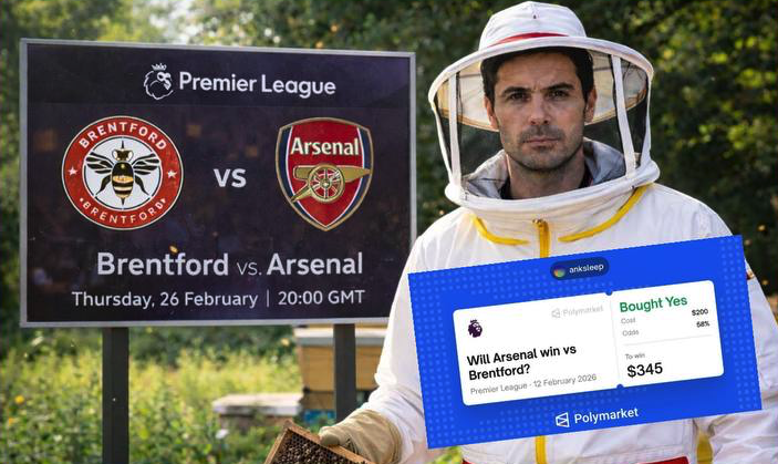 "Brentford vs Arsenal TONIGHT 🔥  😈 Title hopes on the line... or not?  #BrentfordArsenal #PremierLeague"
<a href="/Polymarket/">Polymarket</a>  #Polymarket