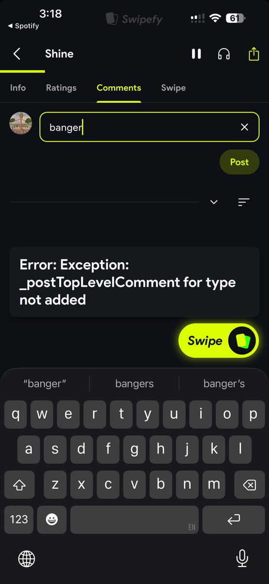 UwuGawk's tweet photo. @swipefyapp Error on adding a comment https://t.co/VVp3DNXY7d