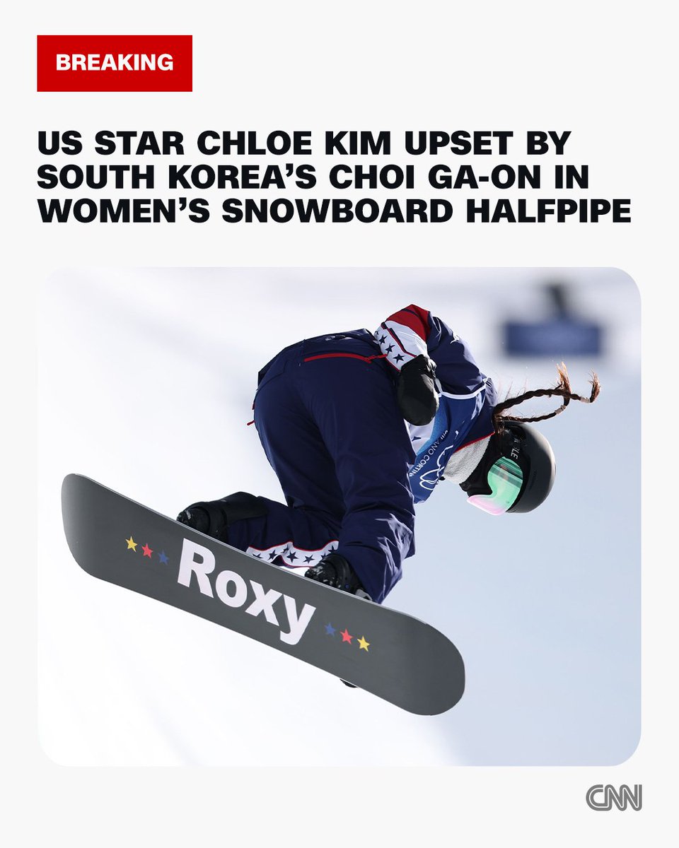 US star Chloe Kim upset by South Korea's Choi Ga-on in women's snowboard halfpipe, thwarting Kim's attempt at history-making third consecutive gold cnn.it/408FZf4