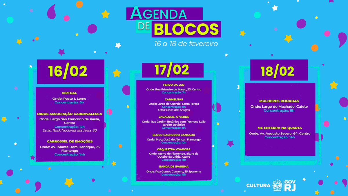 🎉 Achou que tinha acabado? Nada disso!

Ainda tem muito bloco espalhado pela cidade, com música boa e com alegria de sobra.

Reúna a galera, escolha o seu bloco e caia na folia: ⤵️