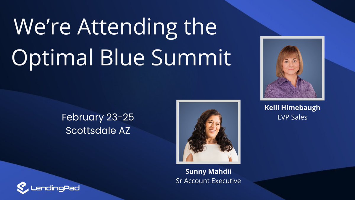 The team is heading to Arizona for #OBSummit2026 February 23-25. Meet Kelli and our new Sales Team member, Sunny, at our Kiosk.

#OptimalBlueSummit #MortgageIndustry #LendingPad