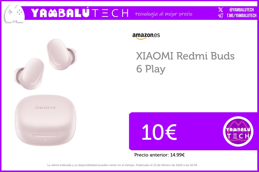 YambaluTech's tweet photo. XIAOMI Redmi Buds 6 Play

✅ Oferta: 10€ 
❌ Antes: 14.99€

🛒 Comprar en Amazon: https://t.co/sXlKvQpoQc https://t.co/fQk2gReKLr