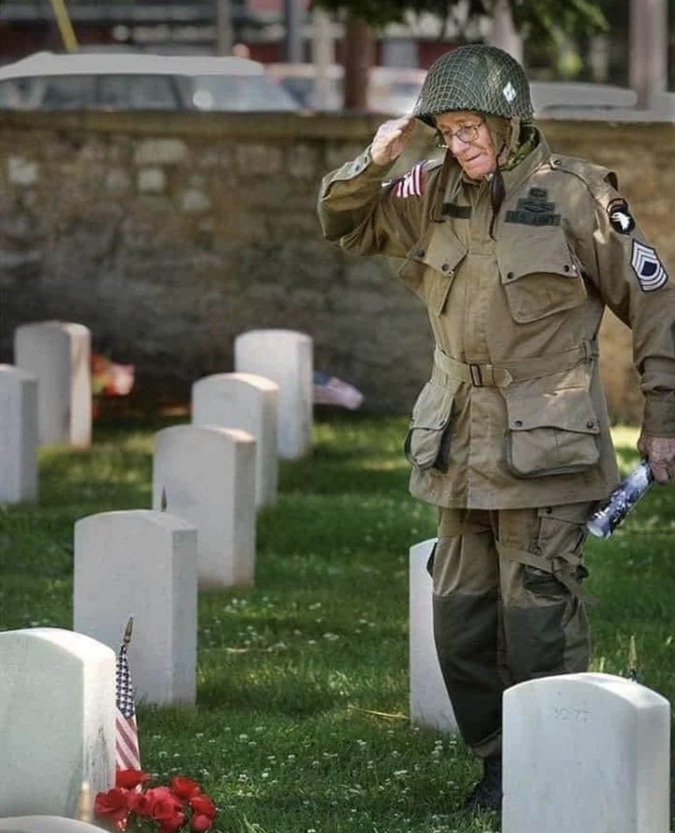 101st Airborne Division veteran Ralph Maley faces the grave of his twin brother Rolan Maley, killed in combat at the age of 19 on D-Day in Normandy