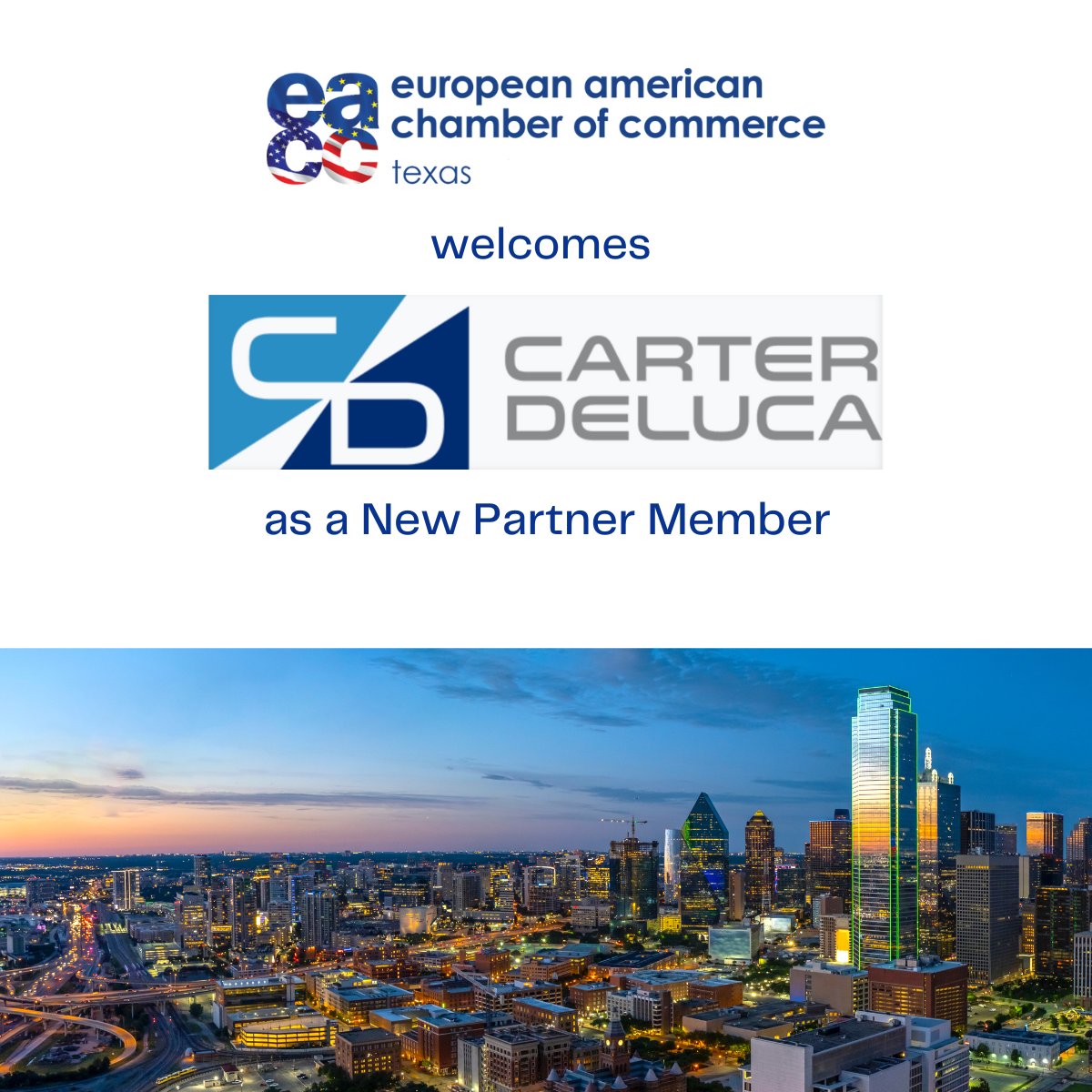EaccTexas's tweet photo. The EACC Texas is proud to welcome back Carter, DeLuca &amp; Farrell LLP as a Partner Member! https://t.co/jIGkqPN3WT