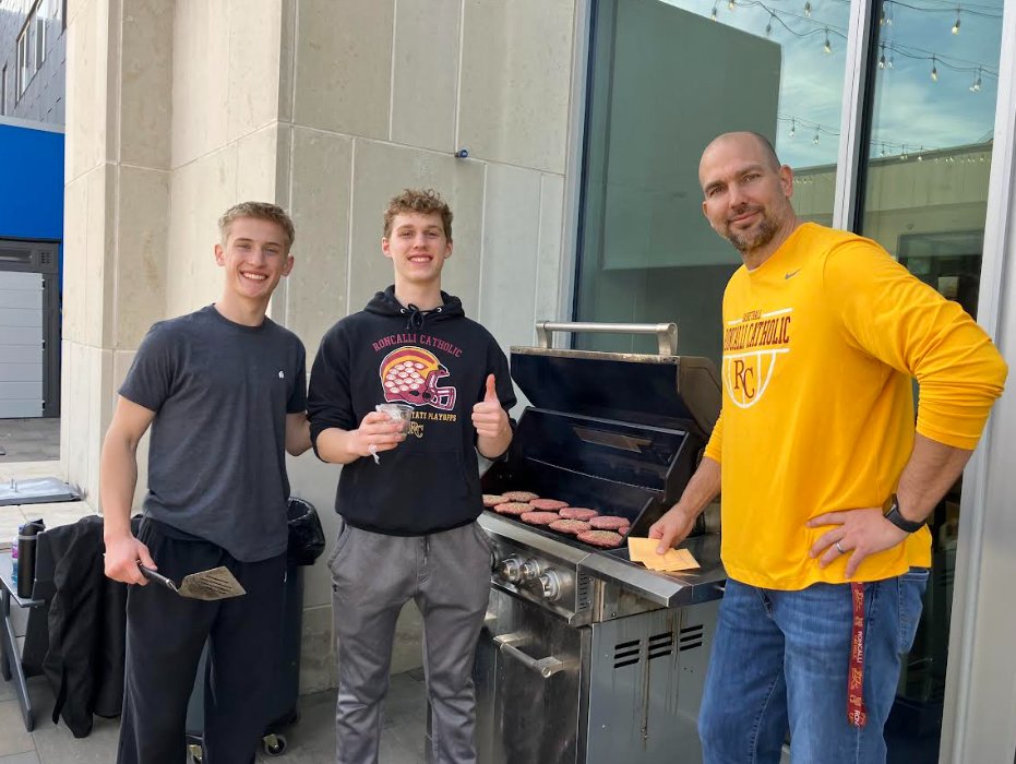RCHSPride's tweet photo. The Junior Retreat fell on the Feast of Our Lady of Lourdes. Archbishop Emeritus Lucas said mass and shared about his own experience at Lourdes. The seniors grilled up some burgers under the tutelage of Mr. Mustard.  Thank you @JPiiOmaha for being such a gracious host! https://t.co/i4NF2FDSZC