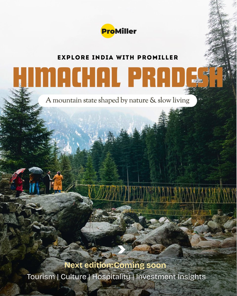 ProMiller1's tweet photo. Explore with ProMiller: Himachal
Pradesh

A mountain market driven by wellness, slow travel, and boutique hospitality demand.

Next edition coming soon.

#explorewithpromiller #promiller #himachalpradesh #hospitalityinsights #tourismindia https://t.co/XTfDjN3vDM