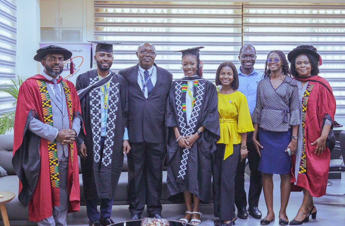 ISSERUG's tweet photo. Few things are more fulfilling than seeing our stds excel. Weโre thrilled to celebrate Esenam & Ahmed Duker, who graduated this wk with MPhil degrees in Devt Studies. Photos from their courtesy visit to ISSER. @UnivofGh #IntegriProcedamus #UGClassOf2026 #KnowledgeForDevelopment https://t.co/voe9wgUsyw