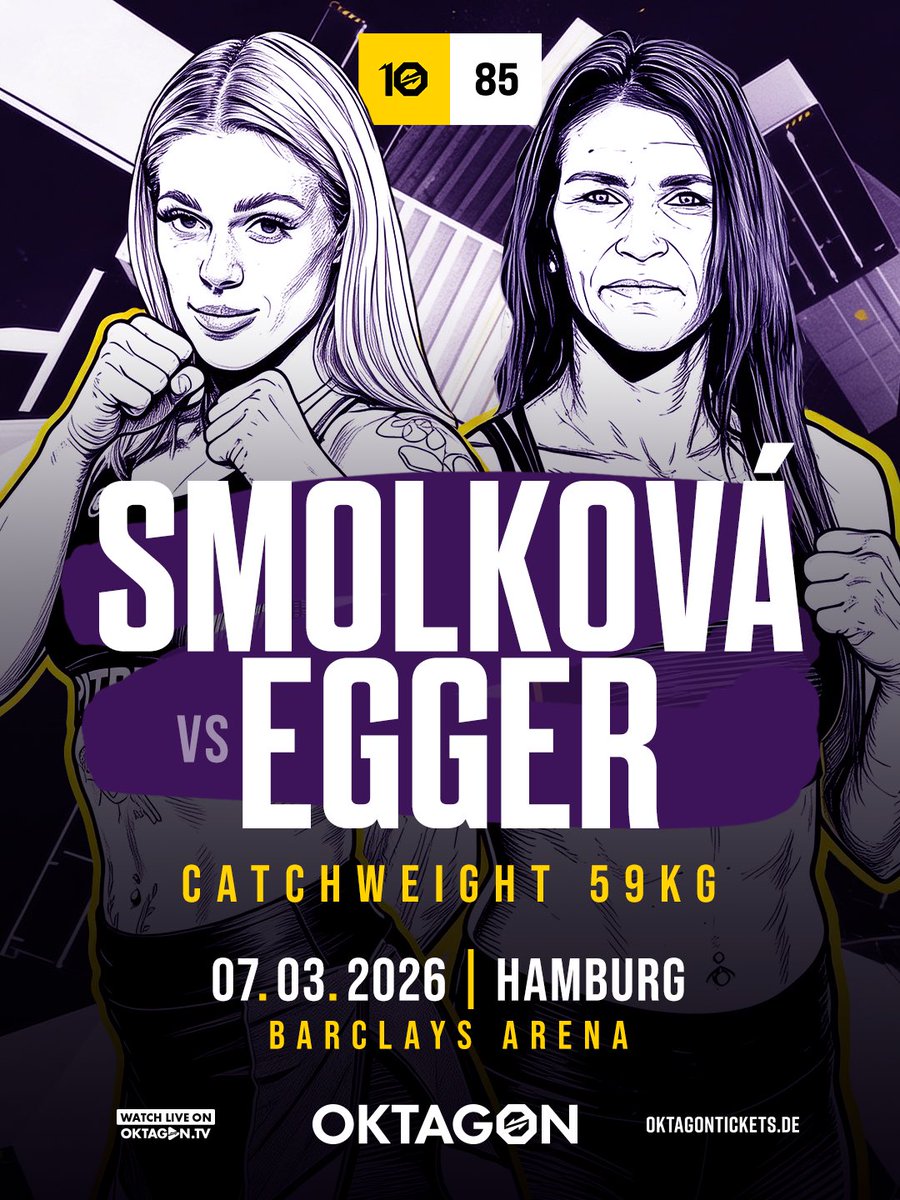 🚨 FIGHT ANNOUNCEMENT 🚨

Let’s try this one again!

Rising Slovakian star, Veronika Smolková (8-3) 🇸🇰 faces UFC veteran, Stephanie Egger (8-5) 🇨🇭 at OKTAGON 85 in a 59kg/130lbs catchweight bout.

Who gets the win in Hamburg on March 7?

Buy tickets👇🏼
🎫 oktagonmma.com/en/events/okta…