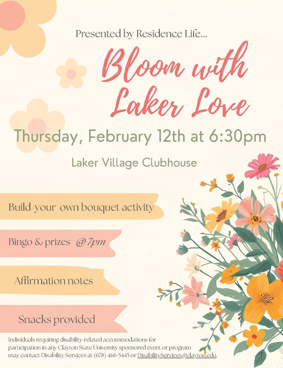 Laker Nation! Sharing the love today!
<a href="/ncnw/">Helen Goodman</a>.clayton - Lava Lamp &amp; Love Session 5-7p Ballroom  C
@csu_psi_chi - Come Meet Psi Chi 950a-2p Main Street
@csuhousing - Bloom w/Laker Love 630p Laker Village Clubhouse
#Love #CSU 🧡 💙 
@csucampusrec <a href="/CSUHousing/">CSU Housing</a> <a href="/CSU_SA/">Clayton State SA</a> <a href="/ClaytonState/">Clayton State</a>