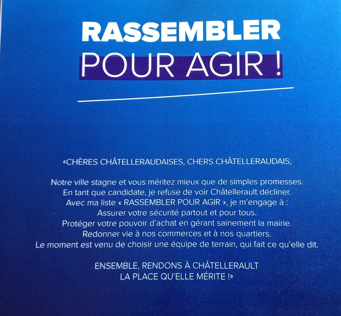 📍 Urbanisme, travaux, mobilité : du bon sens pour Châtellerault

Avec <a href="/JacqueminHager/">Hager Jacquemin</a>  et la liste #rassemblerpouragir , nous voulons une ville pratique, accessible et respectueuse de son identité.
Des travaux mieux organisés, une circulation repensée, un urbanisme maîtrisé et