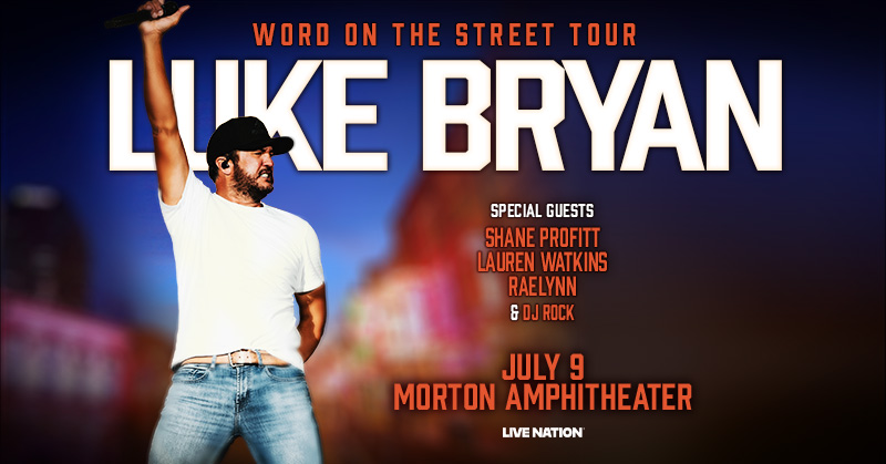 Presale is available NOW for <a href="/lukebryan/">Luke Bryan</a>'s Word On The Street Tour at Morton Amphitheater on July 9 with <a href="/theshaneprofitt/">shane profitt</a>, <a href="/laur_watkins/">Lauren Watkins</a>, <a href="/RaeLynn/">RAELYNN</a> &amp; DJ Rock! Use code UPSTREAM to unlock ticket access now 🎟️ livemu.sc/4tyzzmU