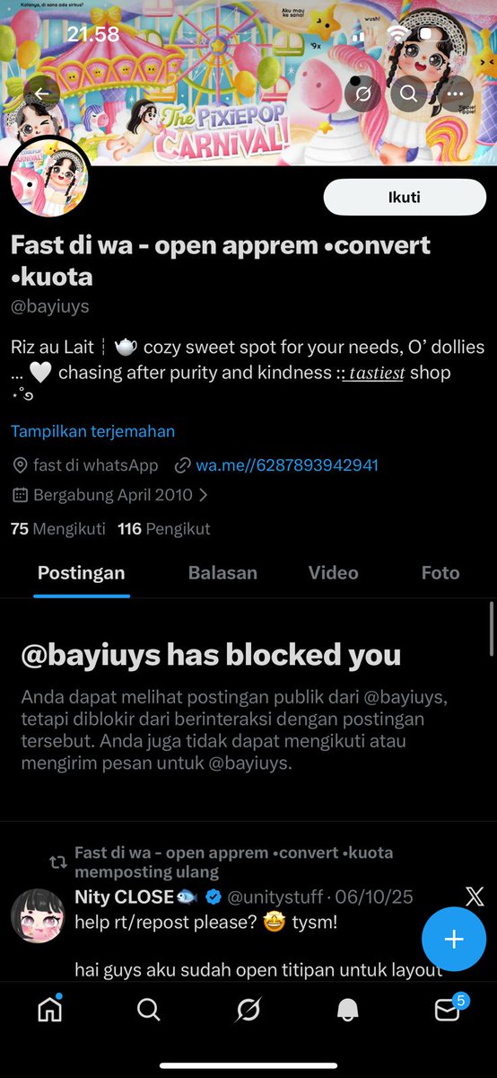 lovesmakeu's tweet image. ‼️‼️HELP REPOST PENIPUAN PLISS‼️‼️

BLOCK &amp;amp; REPORT AKUN PENIPU
x.com/bayiuys +62 878-9394-2941/6287893942941/087893942941
qris yang dipake nipu an. Luxury Premium, elektronik

dia pake wording promosi convert saldoku, mana gak diganti lagi nomor aku nya😭 #zonauang