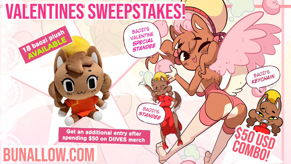 A Valentine's Day full of Baozis! 🥟❤️🐶
bunallow.com/collections/di…
---
Instructions of Baozi's Sweepstakes here! 🌟
bunallow.com/pages/diives-b…
---
Any question please contact <a href="/BunallowMerch/">Bunallow</a> 
---
#diives #xingzuotemple