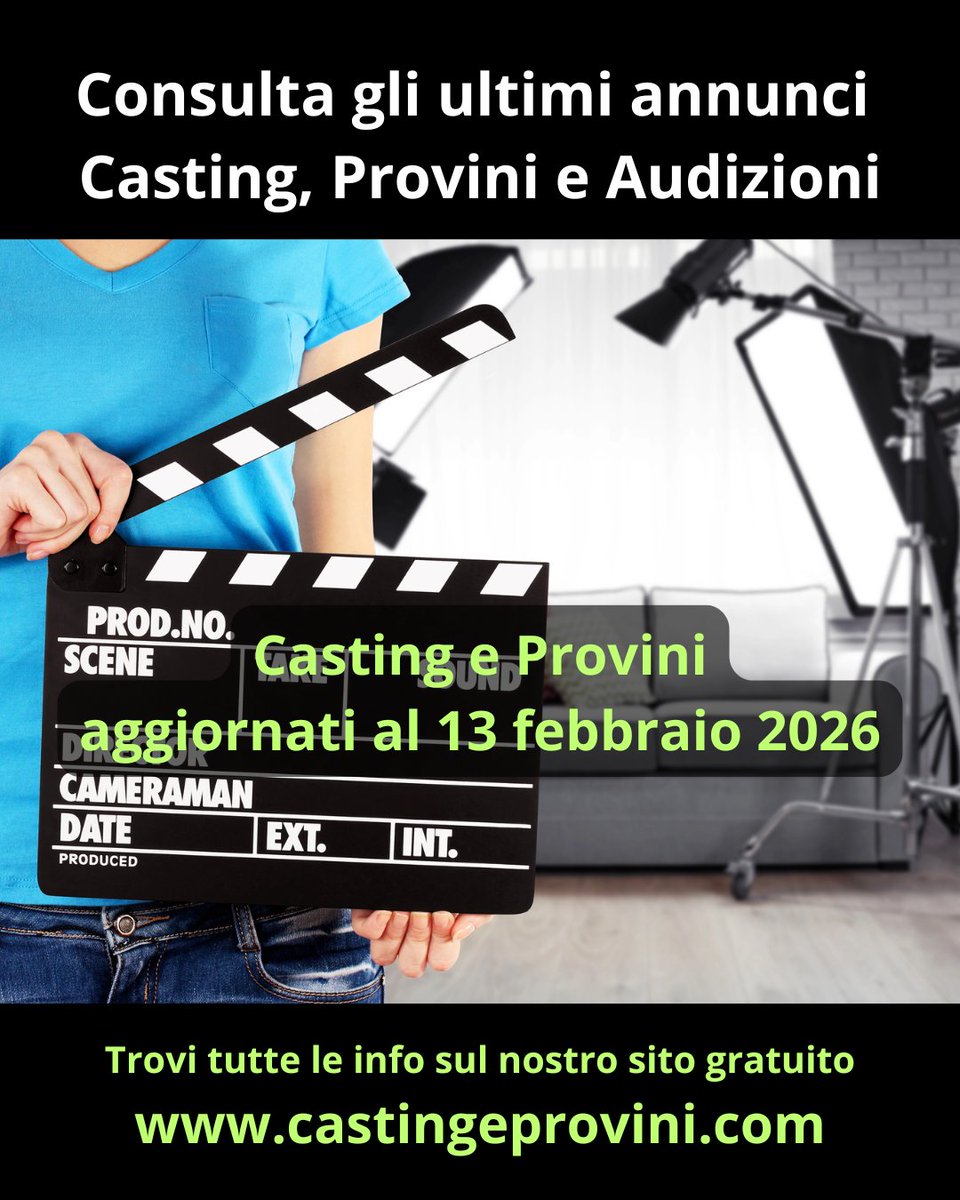 Aggiornamenti del #13febbraio2026 su #Casting #Provini e #Audizioni. Apri il post e consulta gli ultimi annunci pubblicati per #lavorare nei settori dello #spettacolo: #tv #cinema #teatro #moda, non lasciarti sfuggire i migliori casting! Apri link info: castingeprovini.com/newsletter/ann…