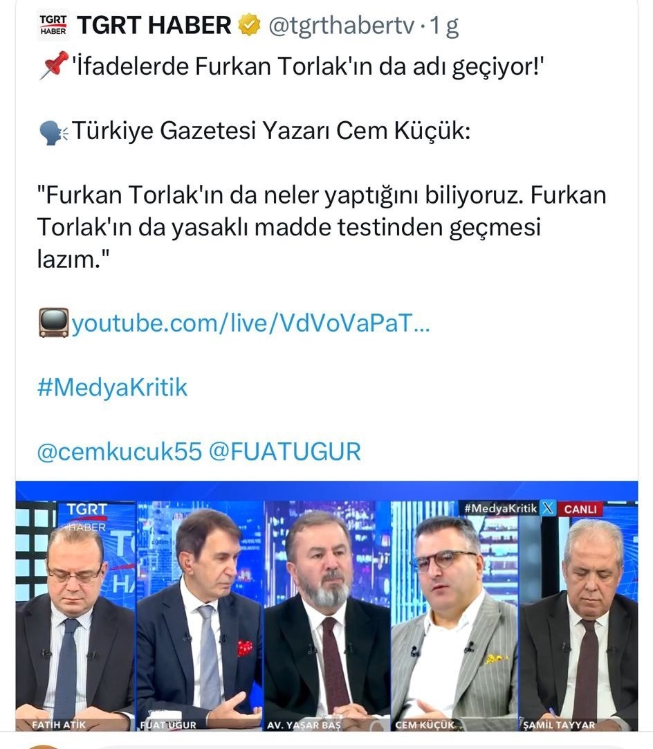 Alo TGRT? 

Akın Gürlek'in taze basın müşaviri Furkan Torlak için yaptığınız '100 bin maaşla 40 milyonluk ev nasıl oluyor?' paylaşımını arıyoruz.

Sorular duruyor ama tweet yok...