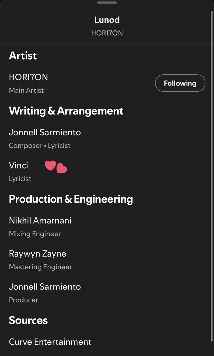 VINCI is credited as the lyricist of HORI7ON’s newest single, “LUNOD”. 🥹

HORI7ON LUNOD OUT NOW

#HORI7ON_LUNODTakeOver
#HORI7ON #호라이즌 
<a href="/HORI7ONofficial/">HORI7ONofficial</a>