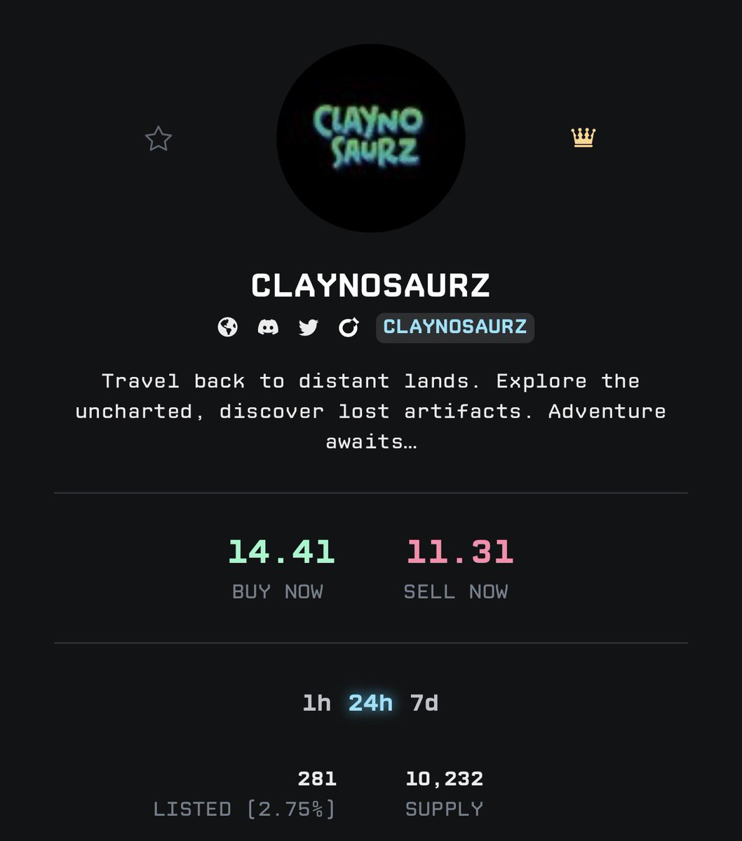 The <a href="/Claynosaurz/">Claynosaurz</a> are gearing up to make dinos go extinct again.

No KOLs, no hype trends, no market manipulation. All organic growth. 

Come be part of the fastest growing IP to come out of Web3 while you still can at these prices. Mobile game, TV show, and token are all actively
