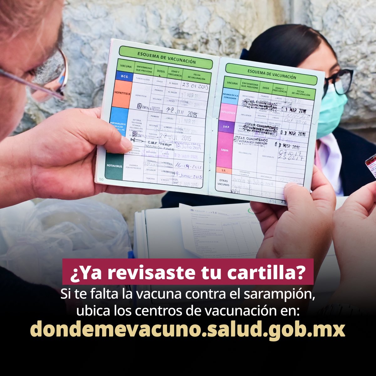 La vacunación es la mejor forma de protegernos contra el #sarampión. 💉

Revisa tu cartilla y, si te falta alguna dosis, ubica tu punto de vacunación más cercano, consulta horarios y encuentra más de 21 mil centros disponibles en todo el país:

🌐 dondemevacuno.salud.gob.mx 🏥🇲🇽