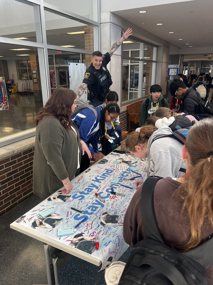 CNHSPBIS's tweet photo. Yesterday, Columbus North students shows kindness through Respect, Responsibility, and Relationships by writing PBIS blue tickets for teachers, staff and signing our Kindness week banner.  Be Kind. It’s the Bull Dog way! https://t.co/Ng3URTFQBU