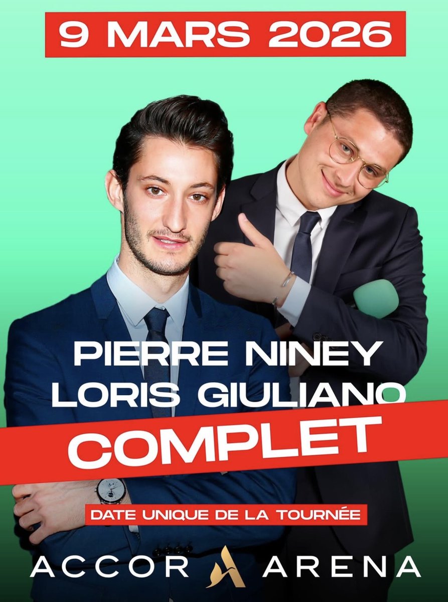 ShadesFrance's tweet photo. 🚨 INCROYABLE 

PIERRE NINEY &amp; LORIS GIULIANO viennent de SOLD-OUT leur date à l’ACCOR ARENA (BERCY), en - de 5 HEURES ! 

+ de 20.000 places 🎫 https://t.co/UFA3xHgSTb