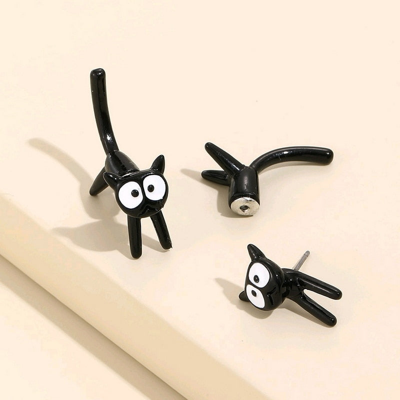 Funny Small Black Cat Earrings