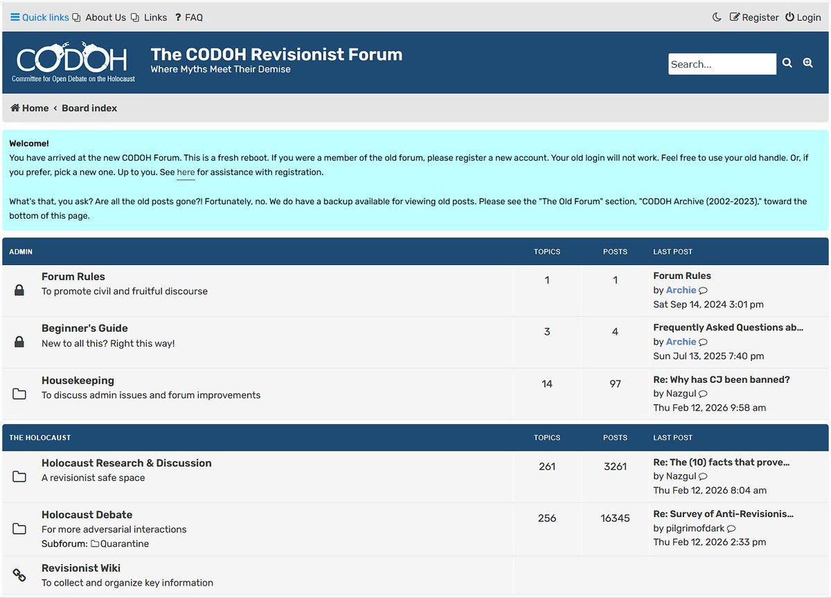 CODOHForum.com is a place where you can freely discuss Holocaust revisionism without the fear of getting banned. Join us!