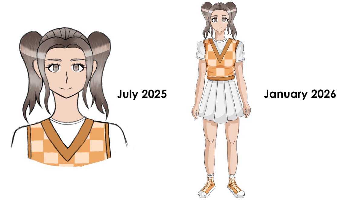 2_empty_'s tweet image. Figured out how to properly draw hair parts between these two drawings so that's cool. Her hair is hard to color in cell shading, so it could be better, but hey, she looks nice!