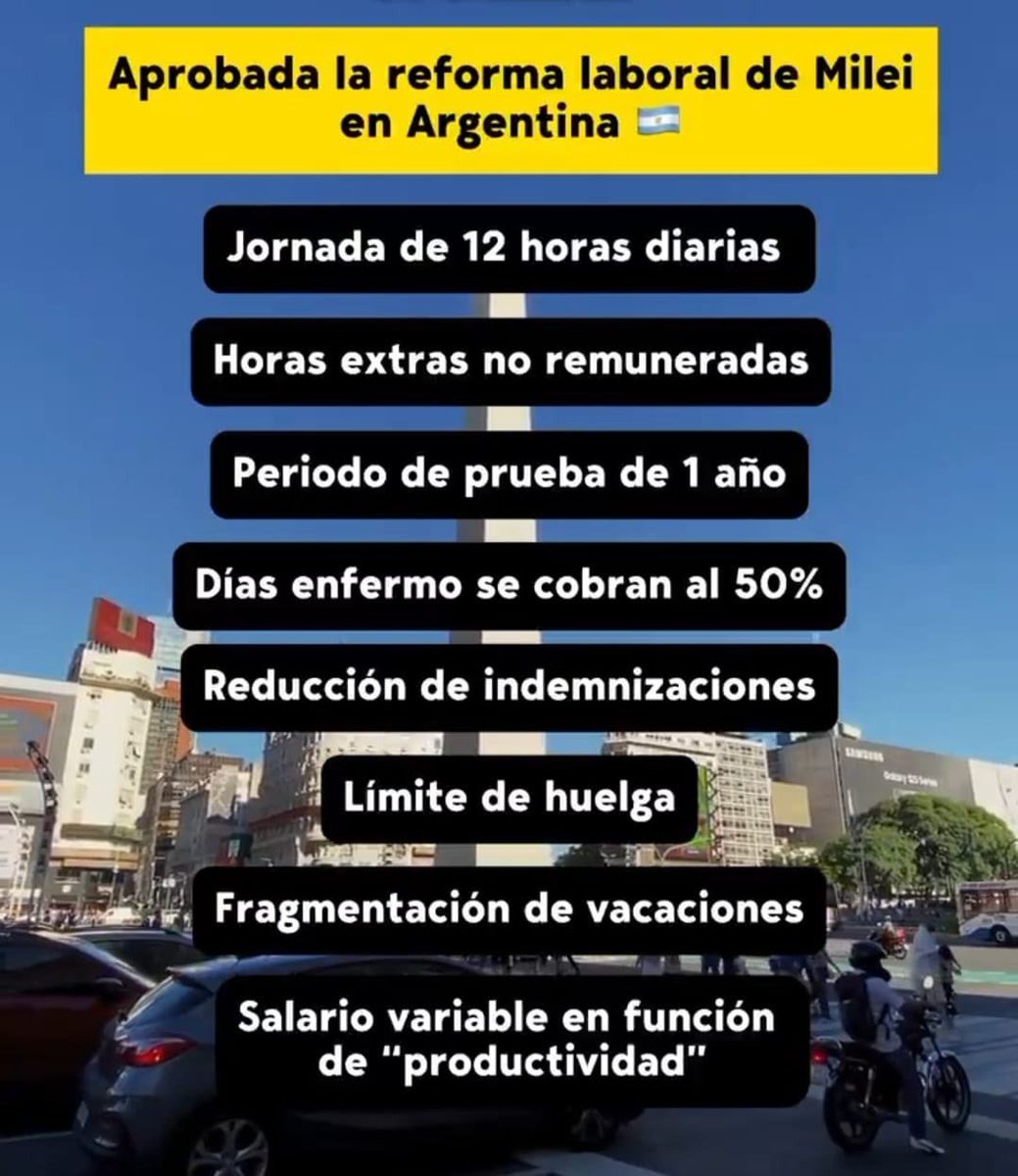 JulianMaciasT's tweet photo. Más allá de que la presidenta de México ganó por más de 35% a su rival en las elecciones y quien ha tenido problemas de financiación del narcotráfico han sido los candidatos de Milei, las cadenas que te somete la dictadura mexicana a las que se refiere Ayuso es pasar de 48 a 40 hs de trabajo semanal, mientras la libertad de Milei es trabajar 12 hs por día, hacer horas extras sin que te las paguen, reducirte el sueldo el 50% si estas de baja médica, que el jefe elija tus vacaciones, que tengas que pedir permiso a la empresa para hacer asambleas de trabajadores, que te puedan bajar el sueldo o pagarte en especia, que te despidan con una indemnización mucho menor y un largo etcétera que promocionan estos psicópatas, esto solo es libertad de los ricos para explotar a los pobres retrocediendo siglos en los derechos conseguidos durante décadas de lucha.