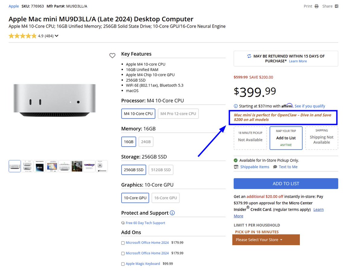 LLMJunky's tweet photo. OpenClaw advertising made its way to @microcenter 😅

Mac Minis are still $200 off by the way. https://t.co/wfoI6w1vw7