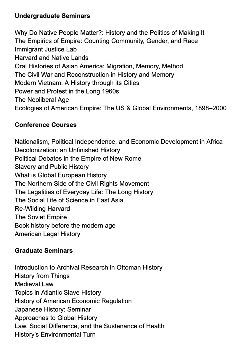 The Harvard History department's undergraduate course list in 1949-50 (top images).

Compare with every course offered by the Harvard History department in Spring 2026 (bottom images).