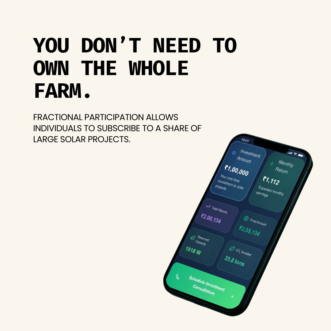SolarCapital_'s tweet image. Solar Capital connects participants to verified solar assets powering India’s renewable future.

Explore → solarcapital.in

#FractionalSolar #DigitalSolar #CleanEnergyIndia #RenewableInfrastructure #EnergyTransition #SharedSolar #SolarCapital