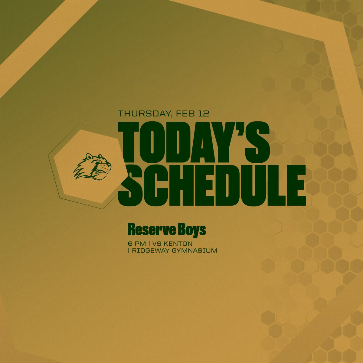 Today's lone event is the Reserve Boys game vs Kenton. This will be played in Ridgeway at 6pm.